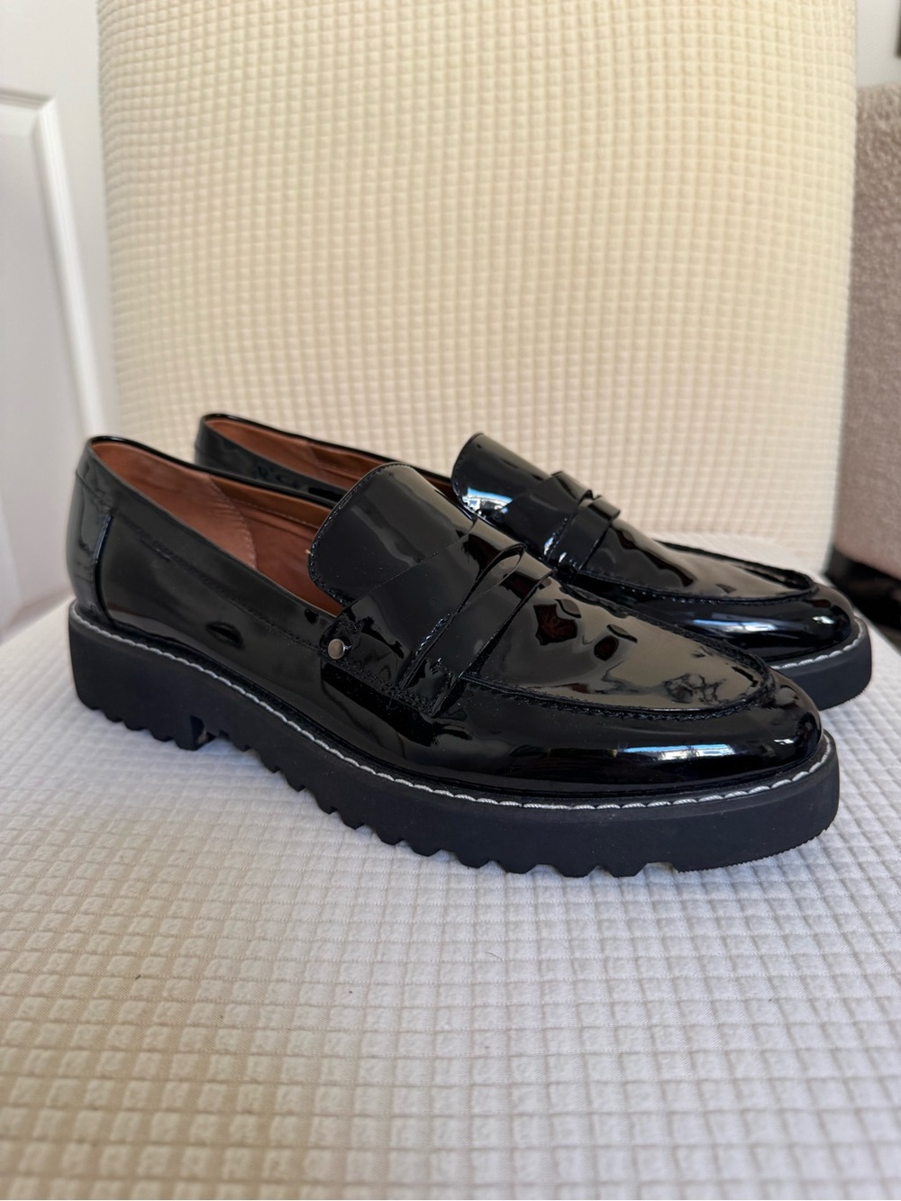 Franco Sarto Balin Lug Sole Loafer Black Patent Platform